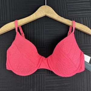 Perry Ellis Womens Size 34D Pink Coral Textured Lined Swimsuit Bikini Top - Picture 1 of 7