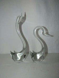 A.C.C BRAND CLEAR HAND-BLOWN CRYSTAL GLASS SWAN FIGURINES SET OF TWO - Picture 1 of 7