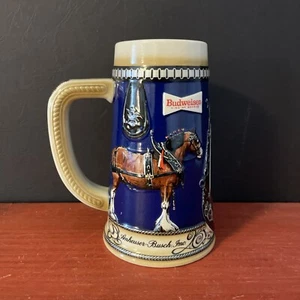 Budweiser Blue Ceramic Beer Stein Vintage Clydesdale Horses Unused - Bild 1 von 8