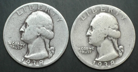 1938-P-S Silver Washington Quarter year mint set 2 coins (no Denver made) Cover