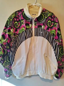 Voglio 80's Abstract Zip Pocketed Lined Shoulder Pads Windbreaker Jacket Size XL - Picture 1 of 7