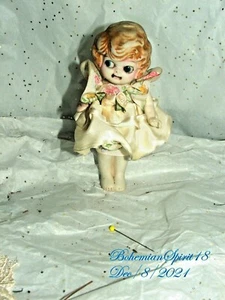 Antique Vintage JAPAN Frozen charlotte jointed Arms Porcelain GIRL 6 '' DOLL - Picture 1 of 6