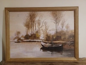 Vintage Original Framed Oil On Canvas Painting"The Gondola" Signed By E HARRISON - Picture 1 of 24