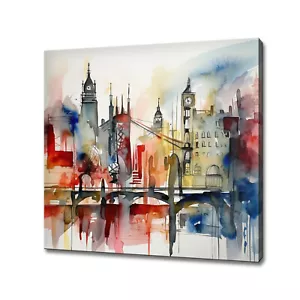 City of London Iconic Landmarks Aquarell Gemälde Stil Leinwanddruck Wandbild - Bild 1 von 7