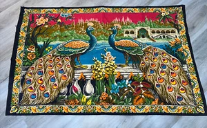 Vintage Wall Hanging Tapestry Peacocks Vibrant Colors 38x60 READ - Picture 1 of 6