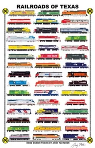 Cartel de ferrocarril de 11""x17"" de los ferrocarriles de Texas firmado por Andy Fletcher - Imagen 1 de 1