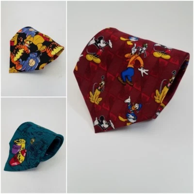 Disney Corbatas de Seda Pooh Tigger Mickey Goofy Eeyore Pato Donald Lote de 3 Tres Difíciles de Encontrar Foto 1 de 4
