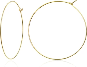 Big Thin Gold Hoop Earrings for Women Trendy Simple Large 18K Gold Plated Sterli - Picture 1 of 12