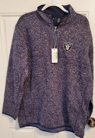Las Vegas Raiders Pullover Sweater Men's 2XL NFL 1/4 Zip Antigua - Navy Heather Cover