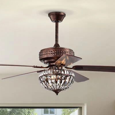 Violette 52 Inch Antique Copper Finish Crystal Ceiling Fan with Remote - Image 1 of 4