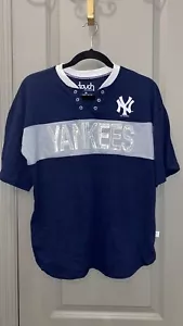 Women's New York Yankees Navy/Gray T-Shirt w/ Sequin Accent, M, Touch Stadium - Picture 1 of 7
