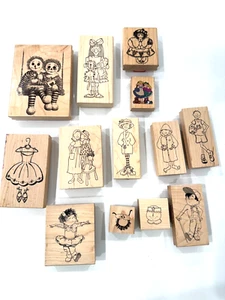 13 Vintage 90's Rubber Stamps Wood Mounted Mixed Bundle Dolls, Dance, Characters - Picture 1 of 10