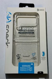NEW Speck Presidio Perfect-Clear Fold w/Glitter Case for Samsung Z Flip4 & Flip3 - Picture 1 of 3