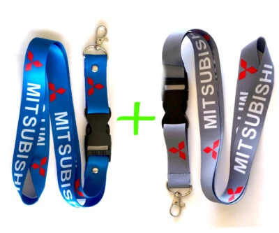 2x Mitsubishi Lanyards 1 inch x 22 inch KeyChain ID Badge Cardholder Gray Blue - Image 1 of 4