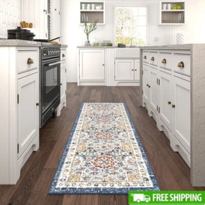 Modern Stain Resistant Navy Runner Rug Hallway Indoor Entryway Kitchen Home New - Picture 1 of 7