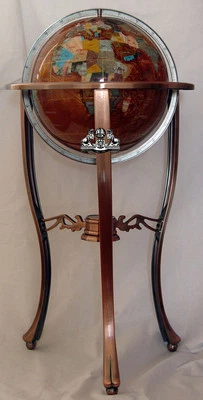 36" Tall Amber Pearl Gemstone World Globe with Tripod Copper Bronze Floor Stand - Image 1 of 4