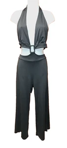 MEOW Sexy Black Open Jumper Pantsuit Stretch Romper Club Outfit Size L - Picture 1 of 11