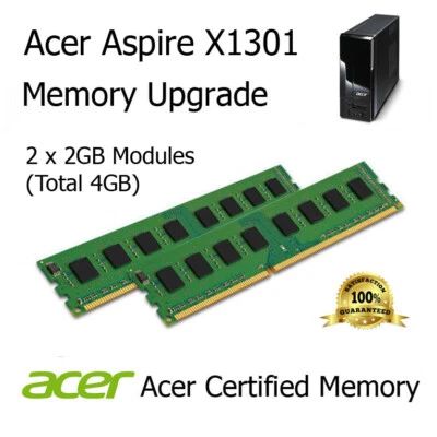 4GB Kit (2 x 2GB) DDR2 Memory Upgrade for Acer Aspire X1301 PC2-5300U 667MHz RAM - Image 1 of 3