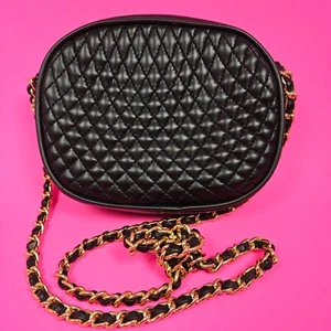 Jennifer Moore gold tone chain crossbody purse black quilted - Picture 1 of 10