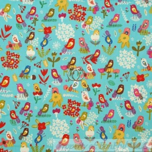 BonEful FABRIC FQ Cotton Quilt Turquoise Aqua Pink White Blue Bird Flower Small - Picture 1 of 6