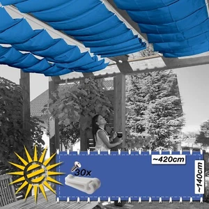 Sonnensegel dunkel blau ca 420x140 cm 30 Laufhaken Seilspannmarkise Wintergarten - Bild 1 von 10