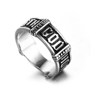 GOD HONOR STRENGTH Letter Ring Stainless Steel Men Women Retro Amulet Biker Ring - Picture 1 of 7