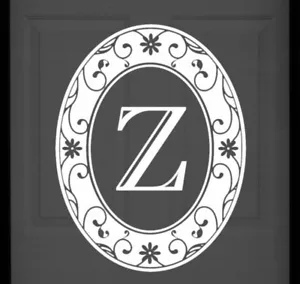Oval White & Clear Monogram Z Window & Door Decal Vinyl Static Cling 21" x 28" - Picture 1 of 2