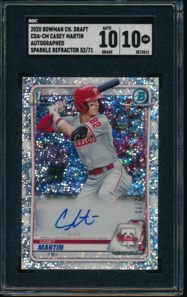 SGC 10/10 CASEY MARTIN AUTO 2020 Bowman Chrome SPARKLES REFRACTOR #/71 GEM MINT - Image 1 of 1