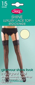 Silky Super Shine Luxury Lace top Gloss Stockings 15 Denier Color Choices - Picture 1 of 1