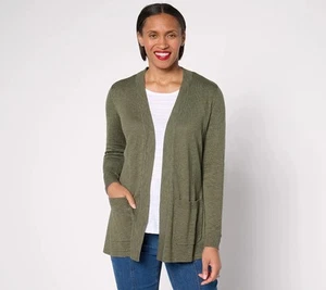 Denim & Co. Beach Regular Open Front Tunic Cardigan Sweater Dark Olive 1X New - Picture 1 of 1