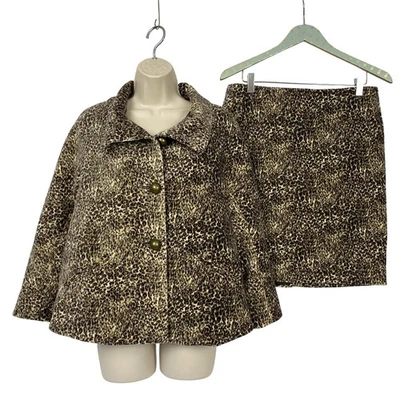 Talbots Terciopelo Falda Traje Mujer 8P Marrón Animal Estampado Chaqueta Falda Conjunto 8 Pequeño Foto 1 de 4