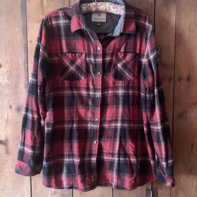 Legendary Whitetails Buck Camp 2XL Red Black Flip Cuff Flannel Plaid Mens - Image 1 of 4