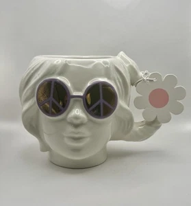 3D Face Mug Peace Sign Sunglasses Sheffield Home Hippie Boho 16oz Ceramic Pot - Picture 1 of 12