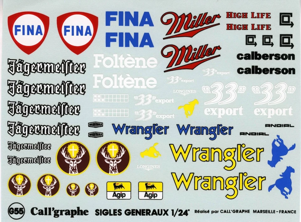 GENERIC PLATE  FINA / WRANGLER / MILLER/ JAGERMEISTER / AGIP Starter DECALS 1/24 - Immagine 1 di 1