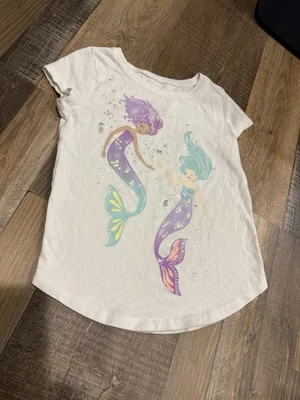 Pre-Owned Jumping Beans White Shirt With Mermaids Girls Size 4 - Image 1 of 4