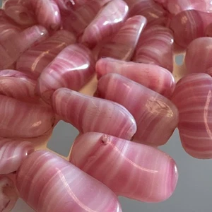 36x Pink Glass Vintage Beads Jewellery Making Restring Stripe Czech Lozenge 17mm - Picture 1 of 6