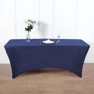 Navy Blue 8 ft RECTANGLE SPANDEX STRETCH TABLE COVER Fitted Tablecloth Wedding - Picture 1 of 8