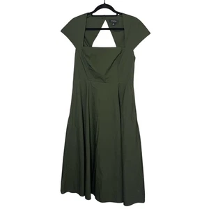 Banana Republic Midikleid mit eckigem Ausschnitt Baumwolle gesmokt Waimea olivgrün Gr. M - Bild 1 von 7