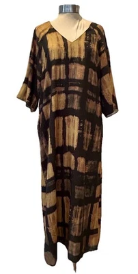 The Primark Edit Beige Brown & Black  Check Print Long Kaftan Dress V Neck 10-12 - Image 1 of 4
