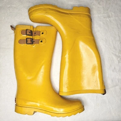 Chooka Mujer Botas de Lluvia Media Pantorrilla Goma Hebilla Ajustable Amarillas Impermeables 7 Foto 1 de 4