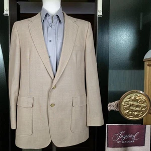 Haggar Imperial Jacket Blazer Mens 44L Beige with Gold Buttons Vintage - Picture 1 of 8