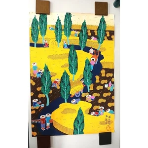 Pintura de arte popular chino gouache agricultor gran cosecha granja decoración 31x21,5" - Imagen 1 de 14