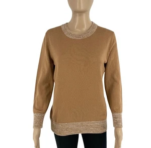 Trussardi Women Brown Cotton Crew Neck Jumper Sweater Size L - Picture 1 of 12