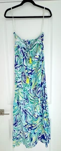 Lilly Pulitzer Maxi Dress Blue Green Tropical Print Tassel Back Strappy Sz S - Picture 1 of 4