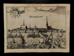 VUE DE LA VILLE DE ENKHUIZEN AU PAYS-BAS gravure originale de Guicciardini 1613 - Imagen 1 de 1
