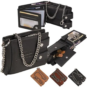 Wild Herren Geldbörse Leder Biker Brieftasche mit Kette Portemonnaie Geldbeutel - Bild 1 von 22