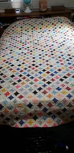 Vintage Cathedral Window Handmade Quilt 82" x 68" - Picture 1 of 18
