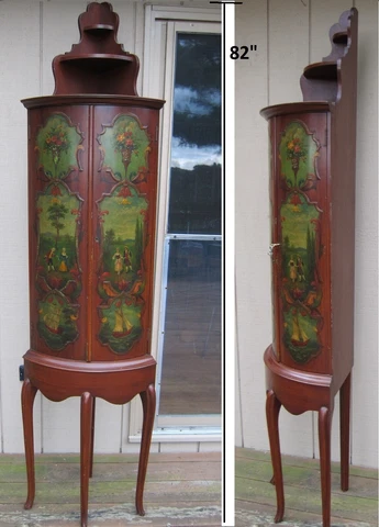 QUEEN ANNE STYLE CORNER CABINET,  HAND PAINTED ,Vintage Cover
