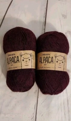 DROPS Alpaca Mix, 100% Alpaca Yarn, Maroon  Color 3969 New, 2 Skeins - Image 1 of 4