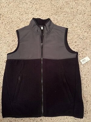 Old Navy Active Boys Black & Gray Fleece Vest Full Zip Pockets Size M 8, NWT - Image 1 of 4